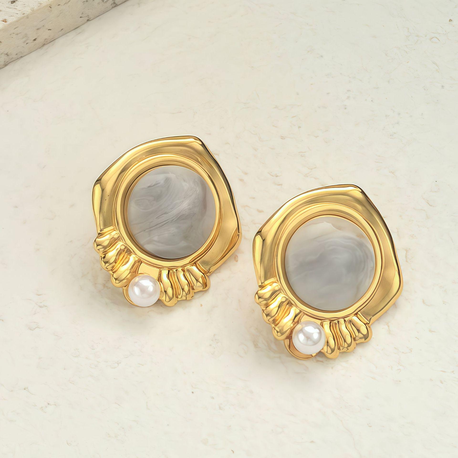 Ретро Серьги-гвоздики из нержавеющей стали с цветами и жемчугом, универсальные