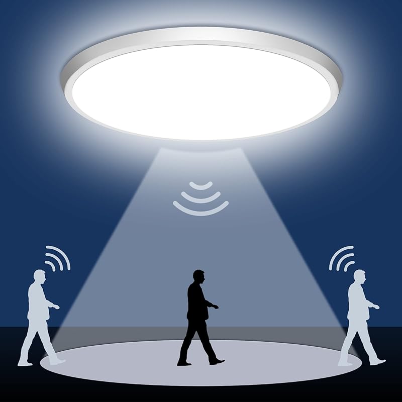 Motion Sensor Ceiling Light Wired - 12 Inch Motion Activated Flush Mount Lighting Fixture - 24W LED Ceiling Light for Closet, Hallway, Porch,