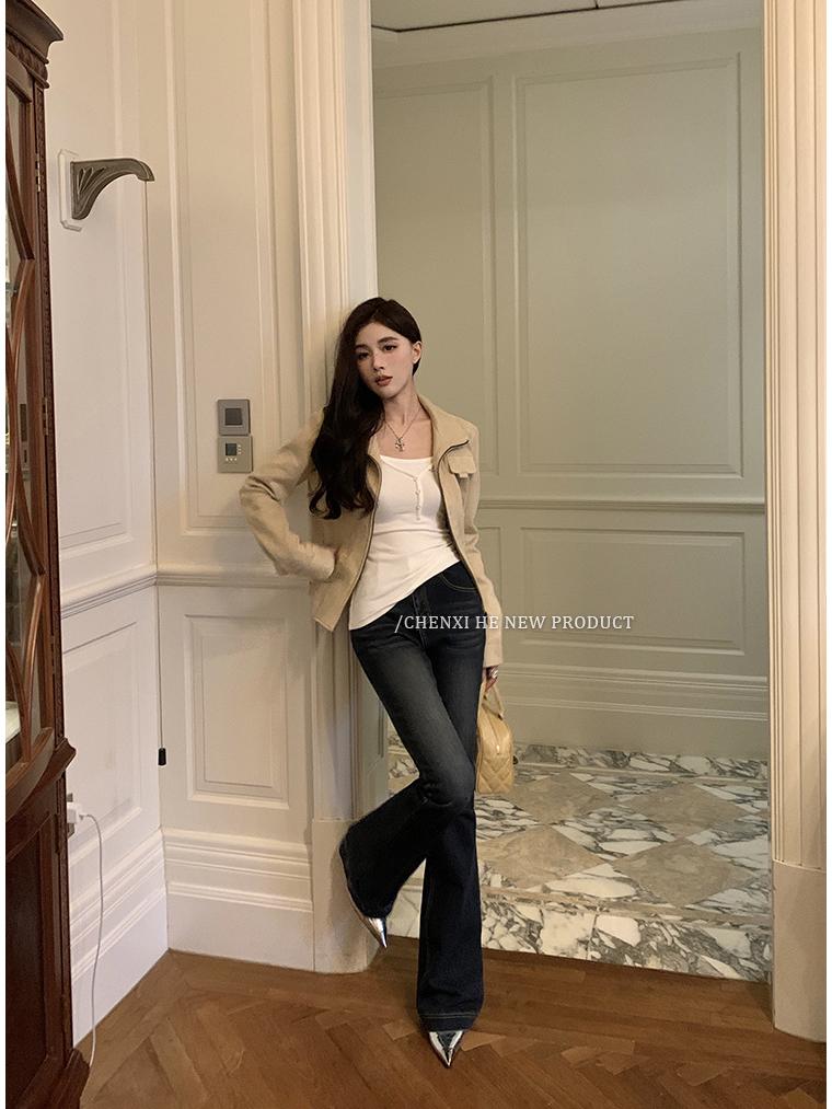 Women's Korean Style Retro Faux Suede Slim Fit Motorcycle Jacket