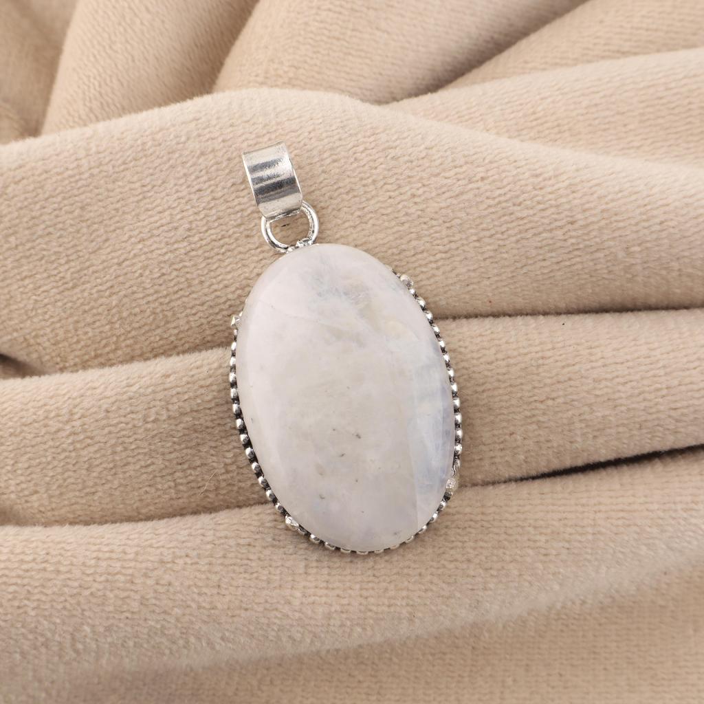 Rainbow Moonstone Gemstone Silver Pendant, Handmade Blue Flash Pendant Necklace Gift For Her PP-63-22