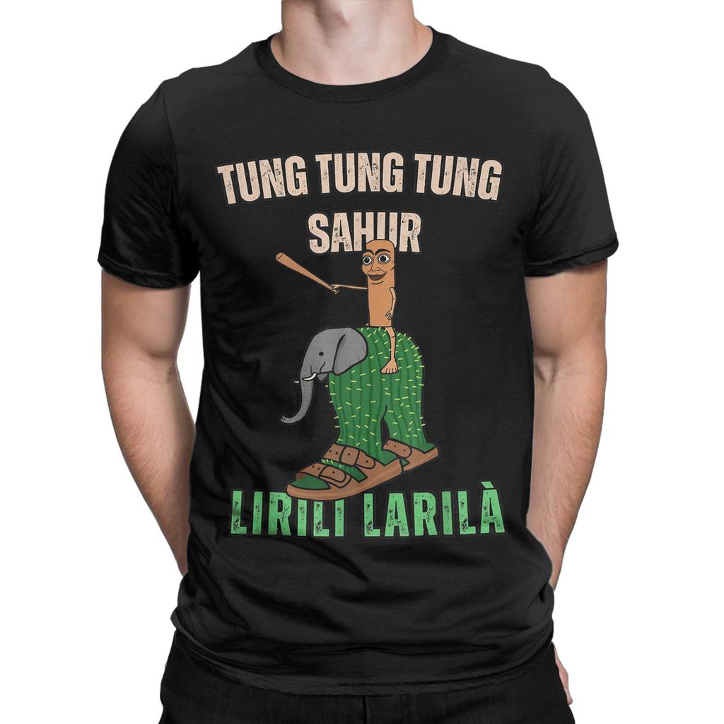 Pánské tričko Tung Tung Tung Sahur Italský Brainrot Meme Vintage Čistá bavlna Krátký rukáv Trička Kulatý výstřih Oblečení Dárek