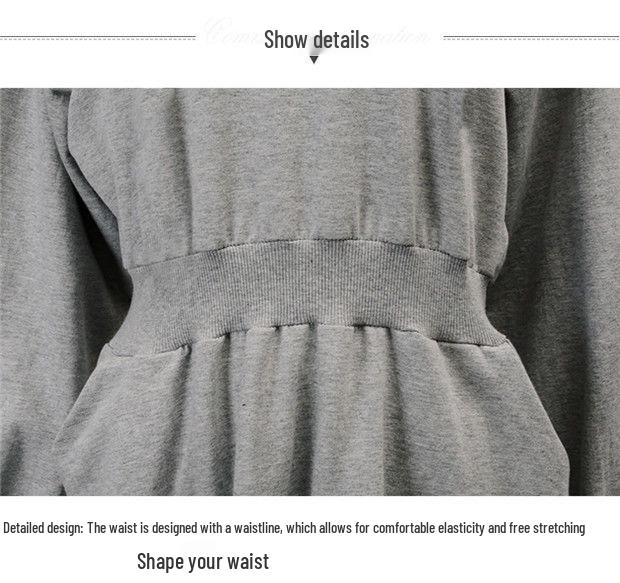 Plus Size Korean-Style Long Sleeve Gray Dress for Spring and Autumn