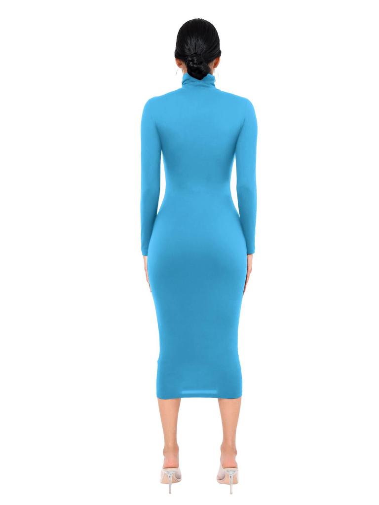 Jesienno-zimowa sukienka bodycon z polaru z wysokim dekoltem: Seksowny, Dopasowany krój