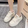 Solid color leather sneakers women's 2025 spring and autumn Korean version muffin platform single shoes student campus style casual white shoes