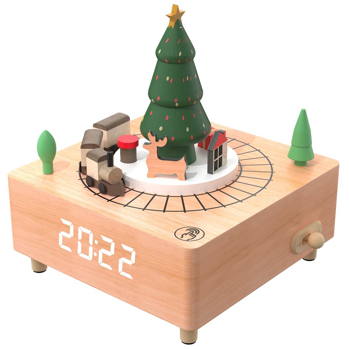 

Cute Digital Alarm Clock for Children, Wooden Table Clock, Music Box Clock, Carrying You Train Toy, Automatic Rotation, Children s Day Gift, Present