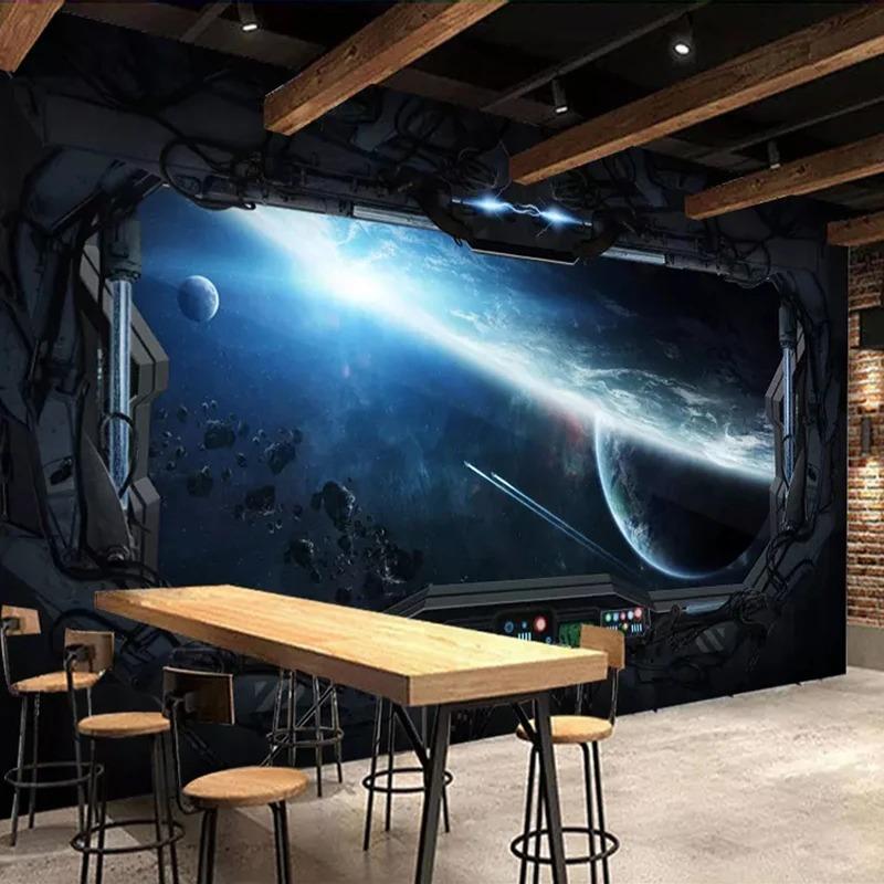Custom 3D Photo Wallpaper Personality Cosmic Space Cabin Spacecraft Wall Painting 3D Restaurant Hotel Internet Gaming Room Mural Wall Paper