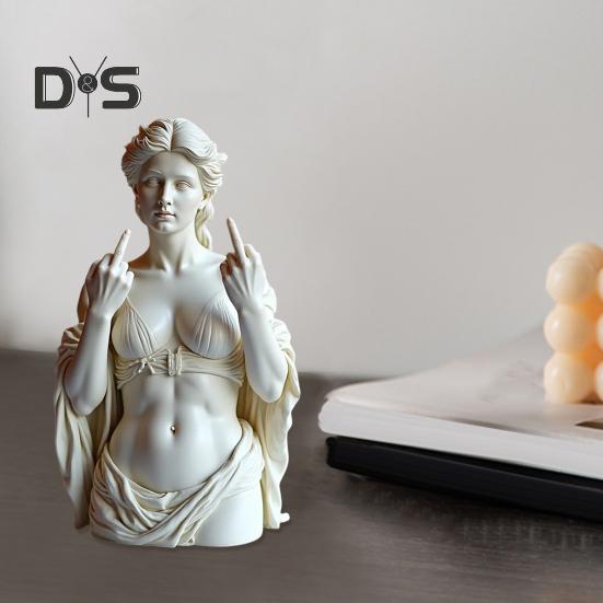 Middle Finger Women Bust Statue Women with Attitude Resin Sculpture Figurine Home Office Bookshelf Desktop Decoration Ornament