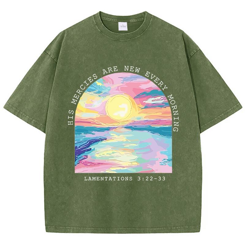 His Mercies Are New Every Morning Printed Washed TShirt Women Cotton Tops Street Distressed ONeck T Shirt Summer Woman Clothes S