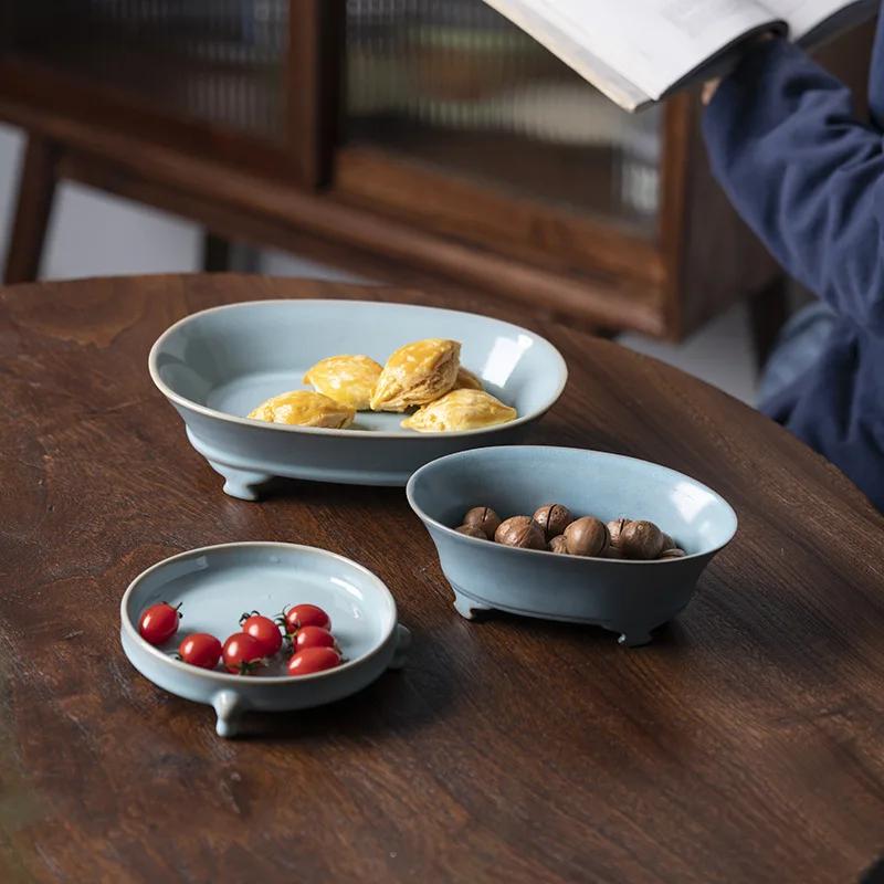 Ru Kiln Celadon Ceramic Vessel Zen Narcissus Pot Chinese Antique Sword Mountain Hydroponic Design