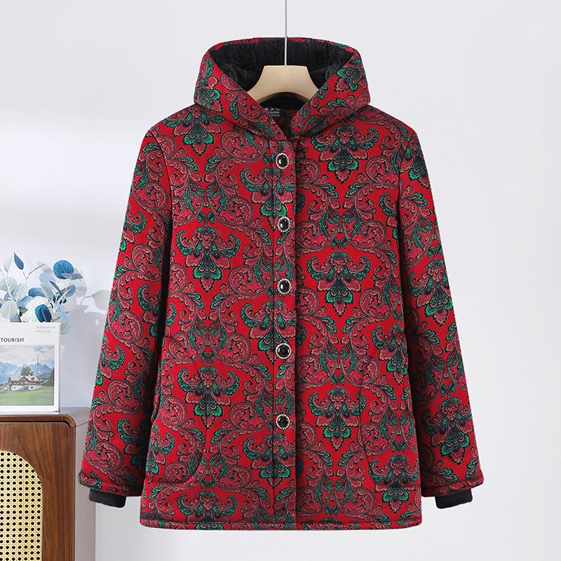 Elderly Women s Winter Fleece-Lined Cotton Jacket for 60s-70s Mom XXL