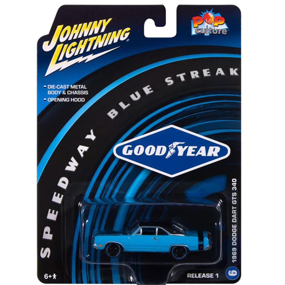 Johnny Lightning 1/64 POP CULTURE 2025 RELEASE 1 - GOOD YEAR - 1969 DODGE DART GTS 340 синий