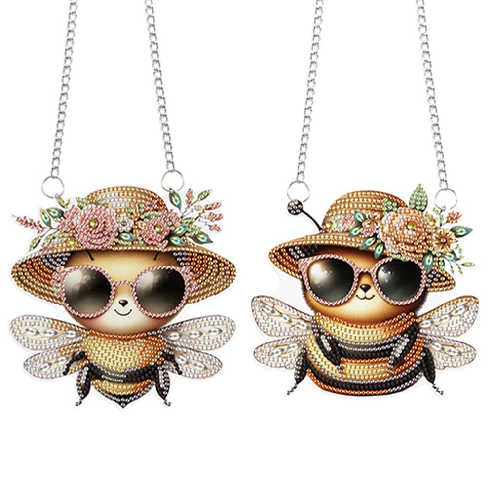 2 Stück Bienen-Thema 2D Flach DIY Spezielle Form Strass Diamant Kunst Fensteranhänger Diamantmalerei Set Heimwanddekoration Bastelbedarf