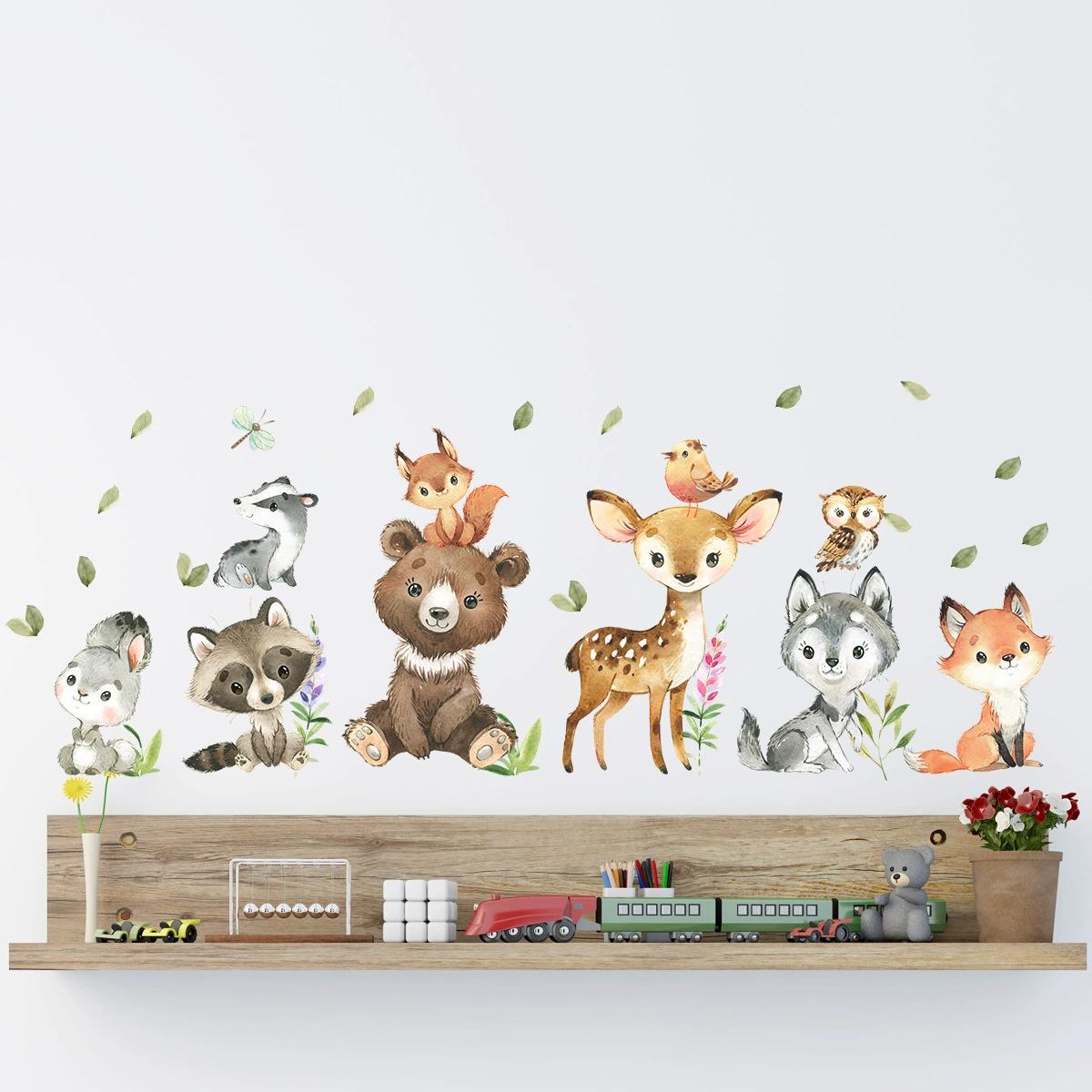 

Cartoon Jungle Animal Wall Stickers - Home Decoration Removable Decals For Kids Room, Nursery Decor Wall Art 30x60CM 2pcs
