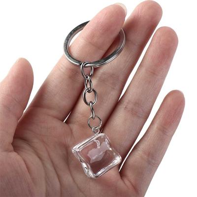 3D Ice Cube Ice Cube Acrylic Pendant Simulation Ice Cubes Stereoscopic 3D Geometric Ice Keychain Fashion Transparent
