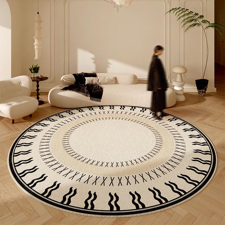 Cream Color Living Room Decoration Round Rug Thickened Cloakroom Anti-slip Mat French Style Rugs for Bedroom Home Plush Carpet