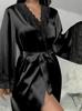 European & American Style Plus Size Lace Patchwork Silk Pajama Robe for Women