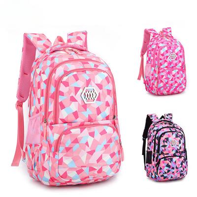 Fashion Geometric Print Backpack for Primary School Students Girl Teenage Lightweight Nylon School Bag Handheld Laptop Backpack