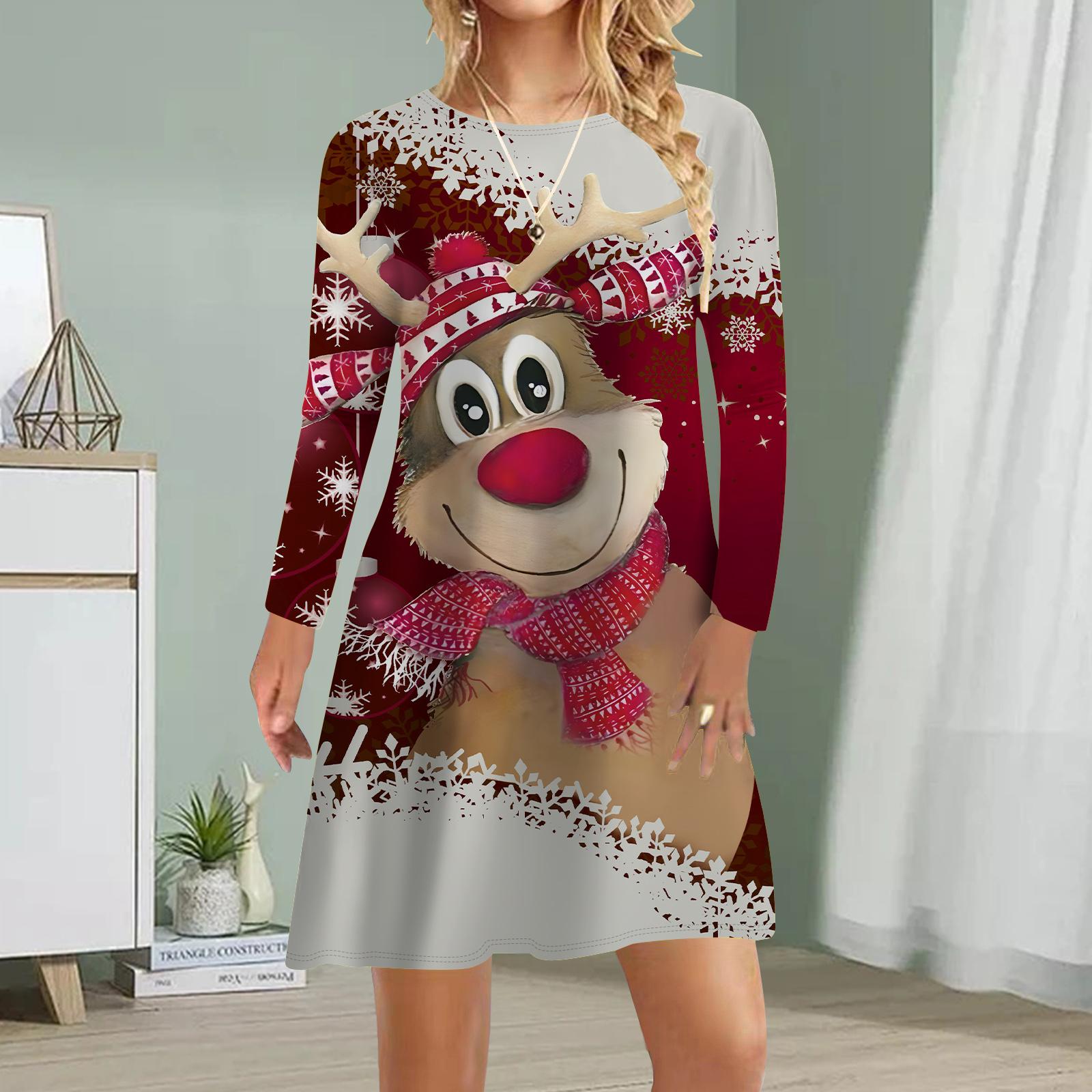 

Женское повседневное платье с принтом лося и оленя, осенние платья для женщин с круглым вырезом и короткими рукавами, платье больших размеров 8XL дубильная кора