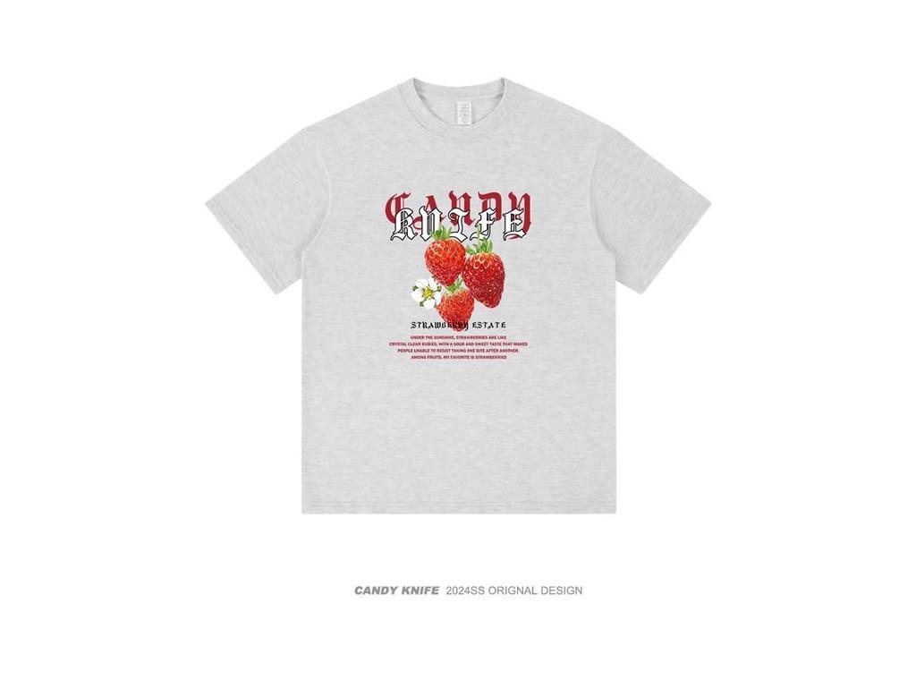 Unisex American Retro Hong Kong Style Strawberry Print T-Shirt - Summer Loose Fit