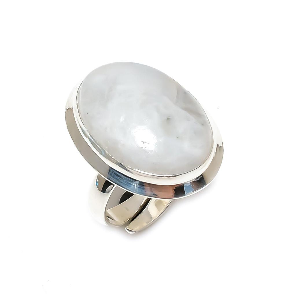 Natural Rainbow Moonstone Adjustable 925 Sterling Silver Ring - Fits US Sizes 6 To 11 - Handmade Boho Jewelry for Women & Men, Gift For Her