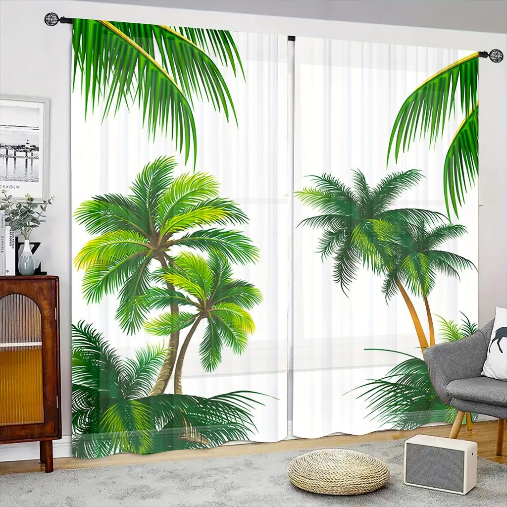 2ks Poloprůhledný Dekorační Závěs Zelené Eukalyptové Listy Zelené Rostliny Jaro Polyesterová Vlákna Kapsa na Tyč Závěs Do LožniceR