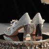 Fashion High Heeled for Women 2025 Spring with Pointed and Thick Heels Women's Shoes with Pearls A Straight Ribbon Perfect for Weddings