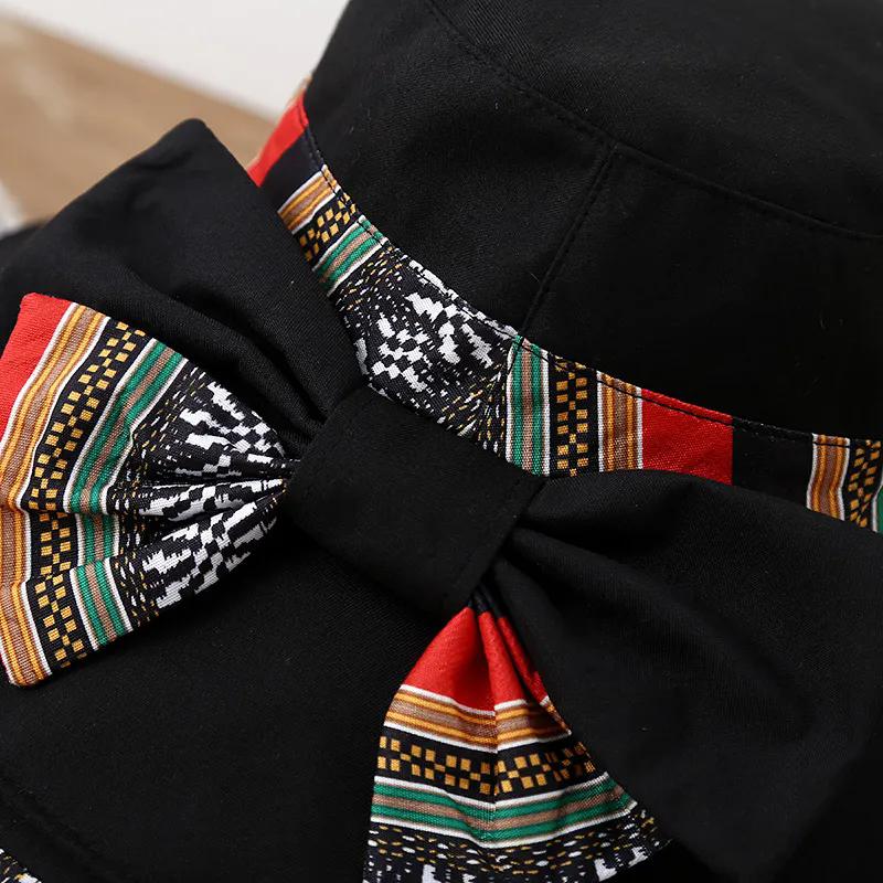 WTEMPO Women's Foldable Fashion Spring Summer Printed Wide Brim Bow Hats Simple Elegant Casual Holiday Sun Hats with Windproof Rope