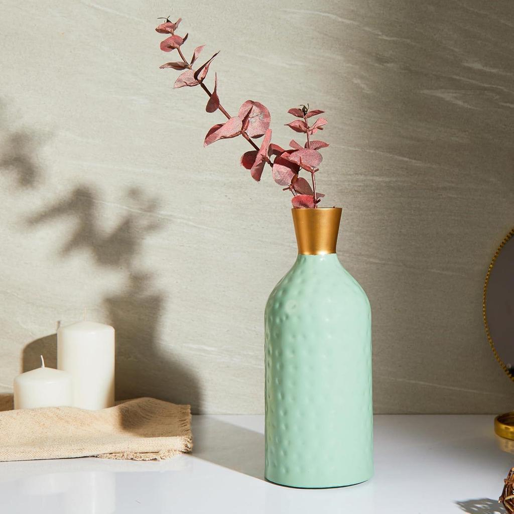 Flower Vase with Rust-Resistant Coating | Stylish and Easy-to-Clean Finish | Compact Design for Modern Décor | Bottle Vase - Aqua