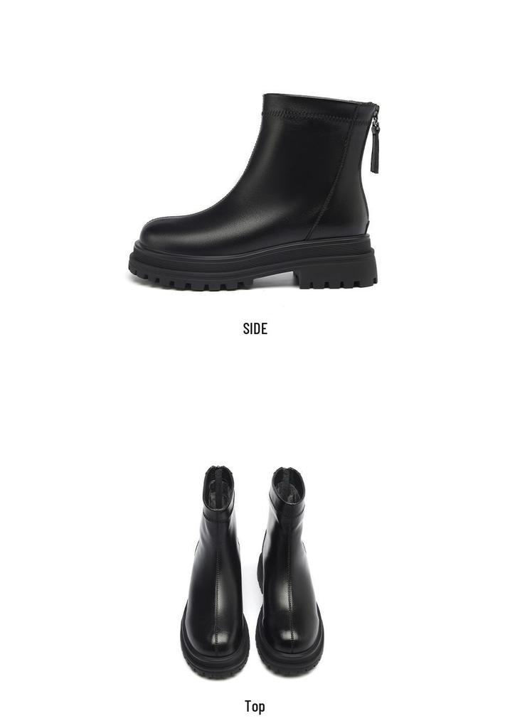Red Dragonfly Women's Thick-Soled Ankle Boots Mid-Calf Slimming, Plus Velvet Warm Leather Boots - New 2024 Autumn/Winter Collection