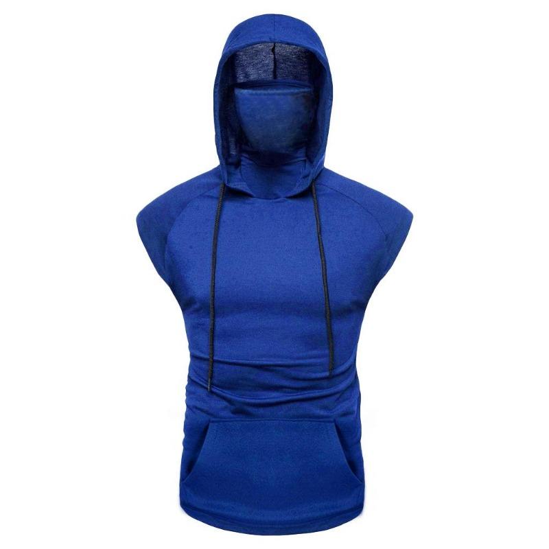 Men's Tank Tops Summer Gym Fitness Printed Compression Hooded Sportswear Muscle Vest Sleeveless Splice Large Open-Forked Male Hooded Vest Tops