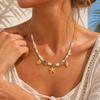 SA Jewelry Fashion Jewelry Set for Women Starfish Shell Pendant Beaded Necklace Bracelet 18K Gold Plated Boho Gift