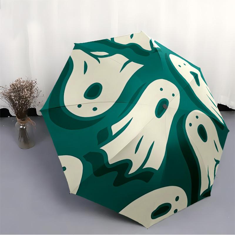 1pc Ghostly Spirits Automatic Open/close Folding Compact Umbrella, 8-Rib Sturdy Canopy, Lightweight Portable, Everyday Use, Gift, Outdoor Umbrella, Tr