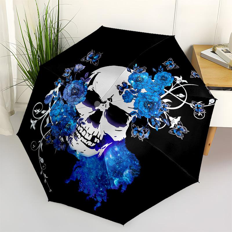 1pc Skull and Flowers Artwork Umbrella with Plastic Handle,Suitable for All Seasons UmbrellaPT580