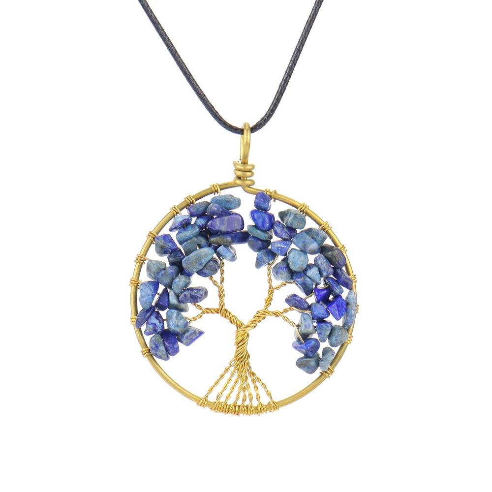 Hand-Wound Natural Gravel Raw Copper Tree Root Life Tree Necklace Crystal Stone Pendant Necklace N46
