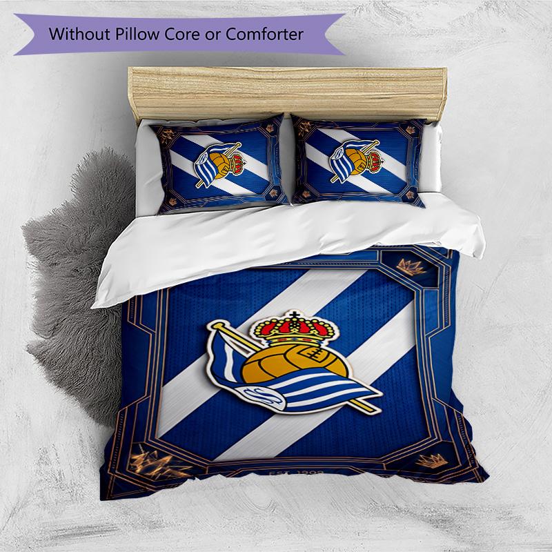 Set Lenzuola Stampato 3 Pezzi FC Real Sociedad Copripiumino Traspirante con Federe Biancheria da Letto Decorativa per Camera da Letto Casa