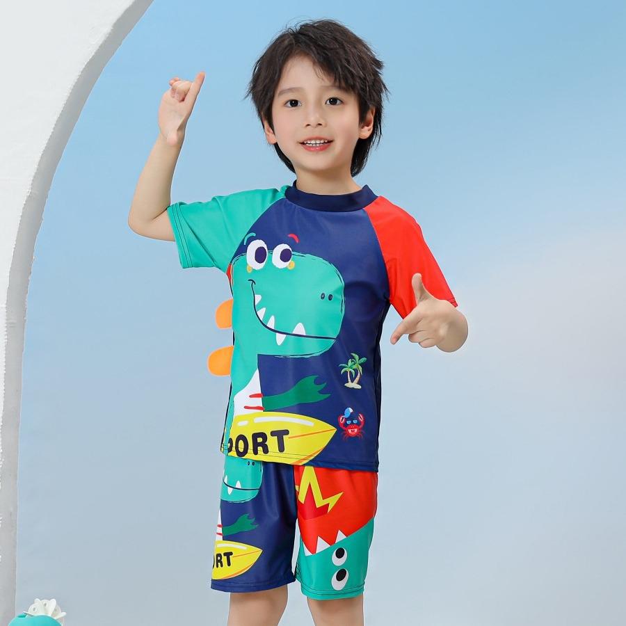 Children's Quick-Dry UPF Sun Protection Swim Set: Boys' Short-Sleeved Swimsuit and Baby Diving/Surfing Suit