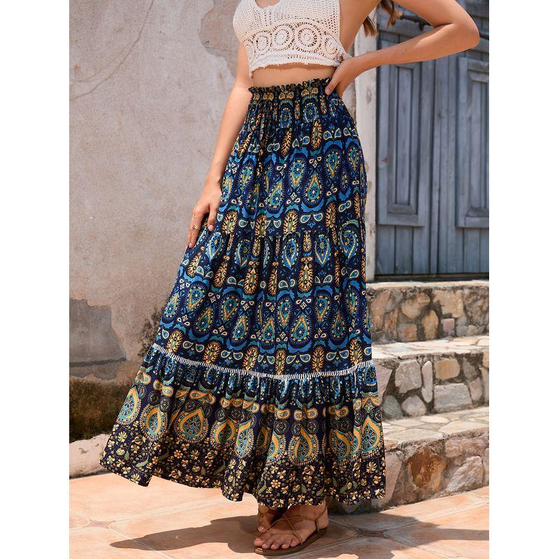 

Fashion Bohemia Exotic Lace Stitching Skirt Navy blue S