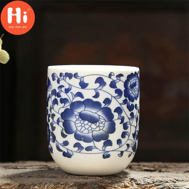 Hi 170ml Porcelain Tea Cup Ceramic Coffee Cup Handmade Water Cup Office Drinkware Blue White