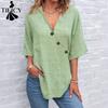 Damenmode, lässig, Sommer, Frühling, einfarbig, 1/2-Ärmel, V-Ausschnitt, Blusen und Hemden