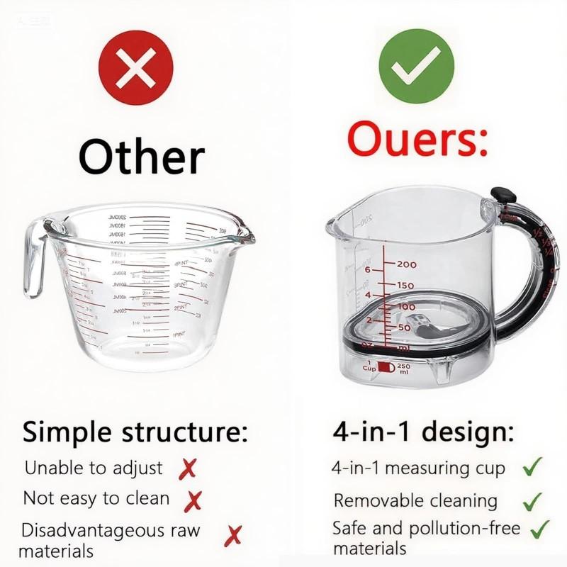 Multi-Functional 4-In-1 Adjustable Measuring Cup  Measuring Cup with Scraper-Style Seal Base Measurings Cube Cups For Cooking Baking Ingredients