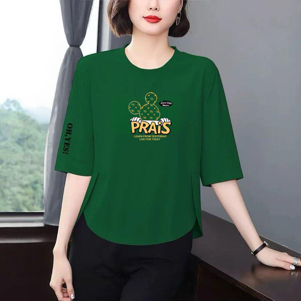 

Mom s Trendy Seven-Sleeve Women’s T-Shirt: Loose, Slimming, Flaw-Hiding Design, Letter Print, Age-Defying, Versatile for Middle-Aged Women Medium