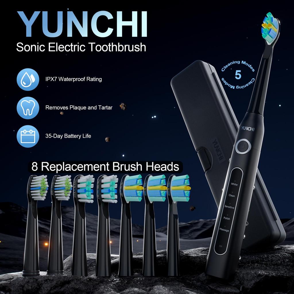 Sonic Elektrisk Tannbørste Y5-507 Voksen Timer Børste 5 Modus USB Lader Oppladbar Tannbørste