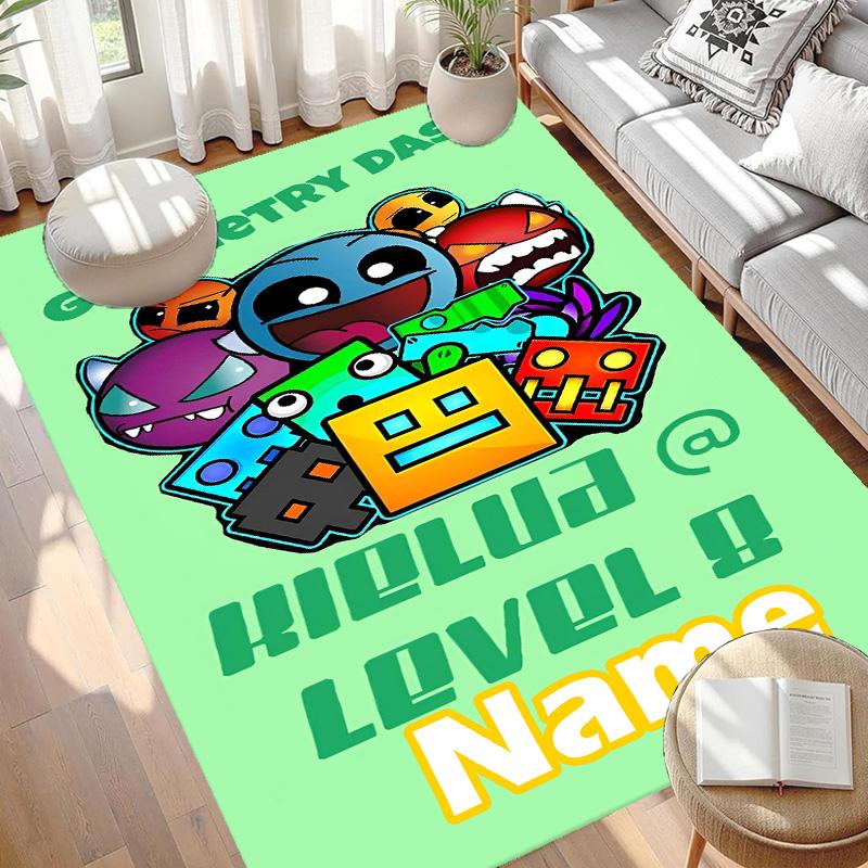 Custom Name Personalized Geometry Dash Print Carpet, Versatile Home Decor Rug, for Playroom, Apartment, Balcony, Entryway, Hallway Gift