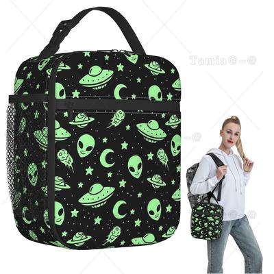 Colour Alien Rocket Spaceship Pattern Insulated Lunch Bag for Women Kids Portable Food Boxes Thermal Lunch Box Tote