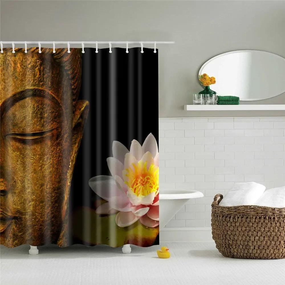 3D Buddha Plant Printed Bath Curtains Waterproof Polyester Fabric Bathroom Shower Curtain Screen with Hooks Bathroom Curtains