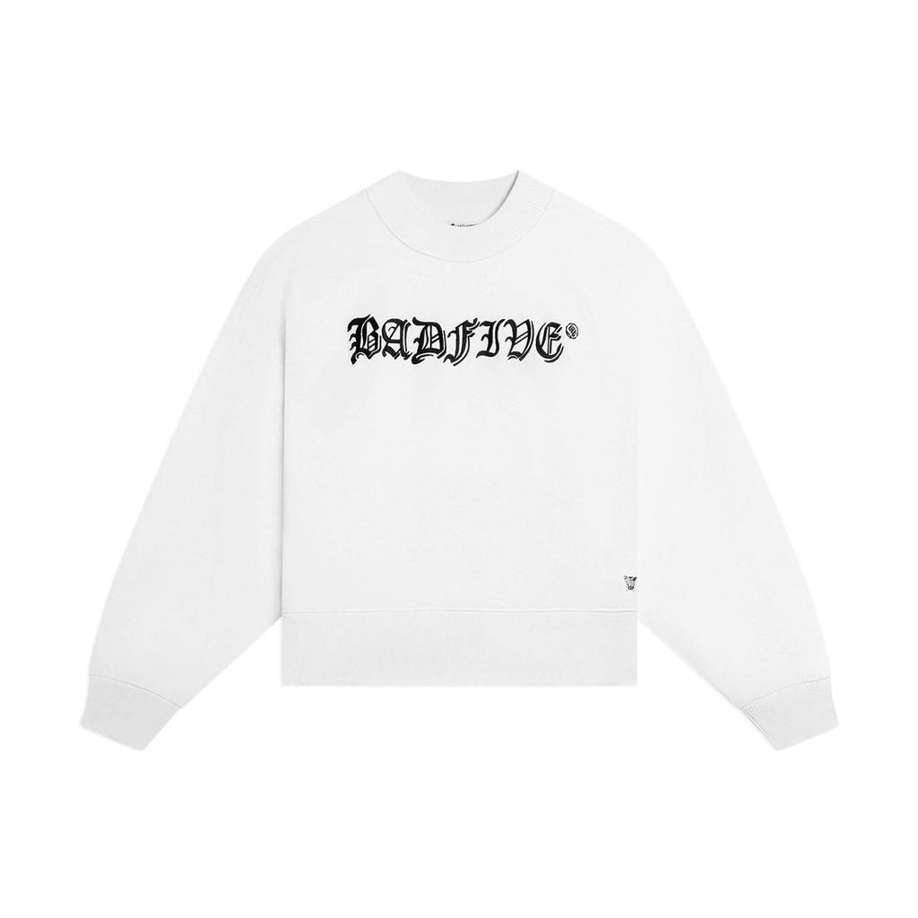 Li Ning Badfive Logo Letter Print Crew Neck Pullover Long Sleeve Sweatshirt Women Sweatshirt Standard-White AWDSC02-1