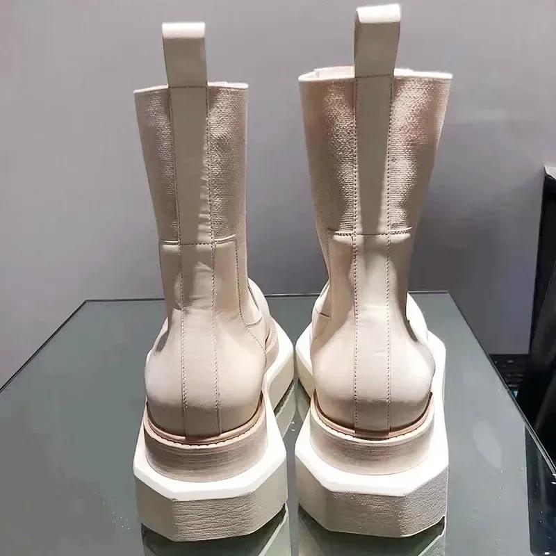 Módní návrhář Kožené Chelsea kotníkové boty Dámské Protiskluzové Silná podrážka Platforma Boty pro muže Punkový styl Motorkářské boty Botas Mujer