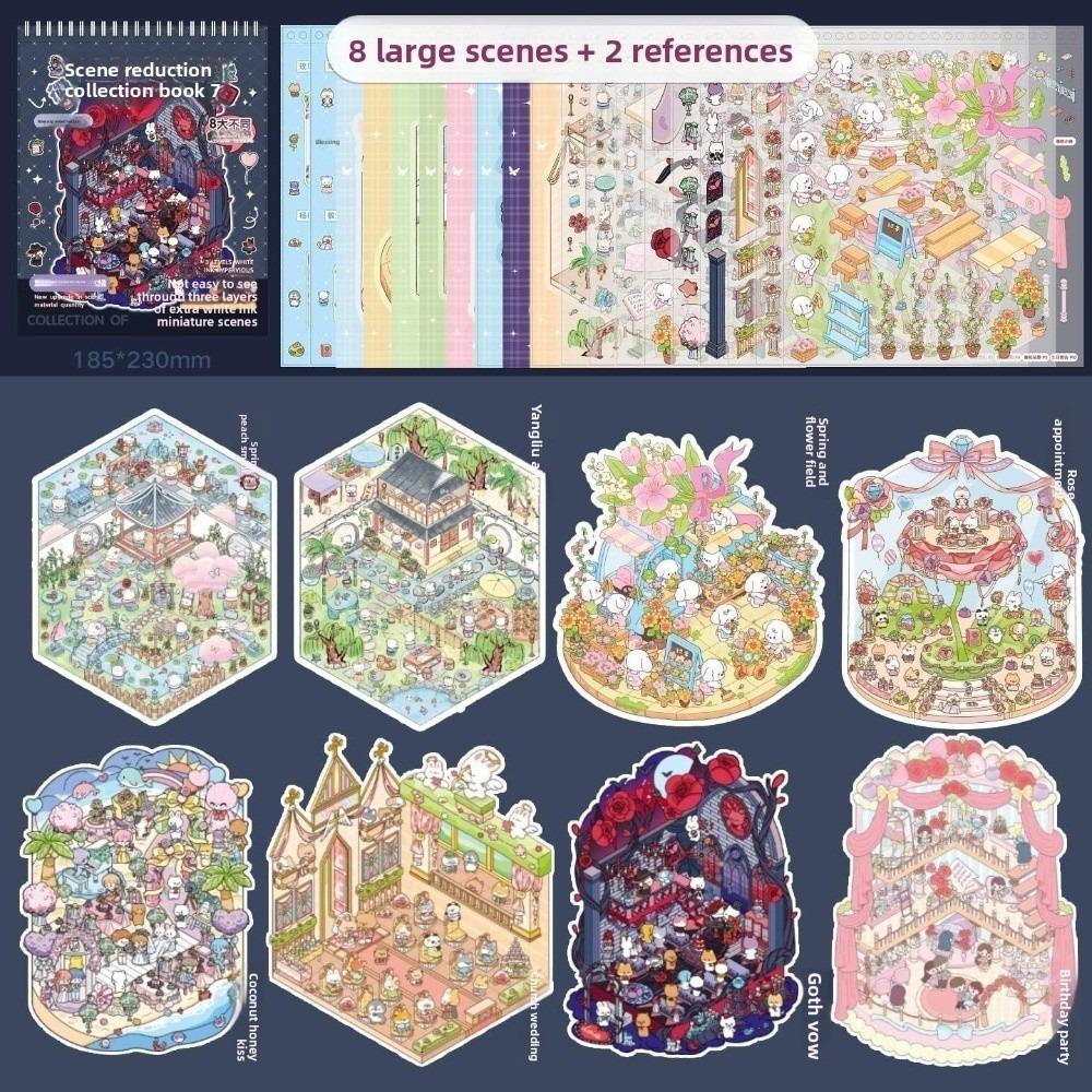 

PET 3D Landscape Stickers 8/10 Scene 20 Sheets Large Style Visual Stacking Sticker Cartoon Town 5.0 6.0 7.0 Cabin Scene Stickers