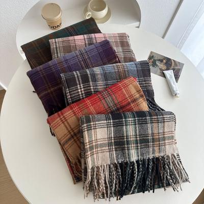 Nouveau Foulard à Carreaux et Franges Imitation Cachemire Femme Plaid Britannique Haute Qualité Châle pour Femme Foulards Chauds Coupe-Vent Automne Hiver