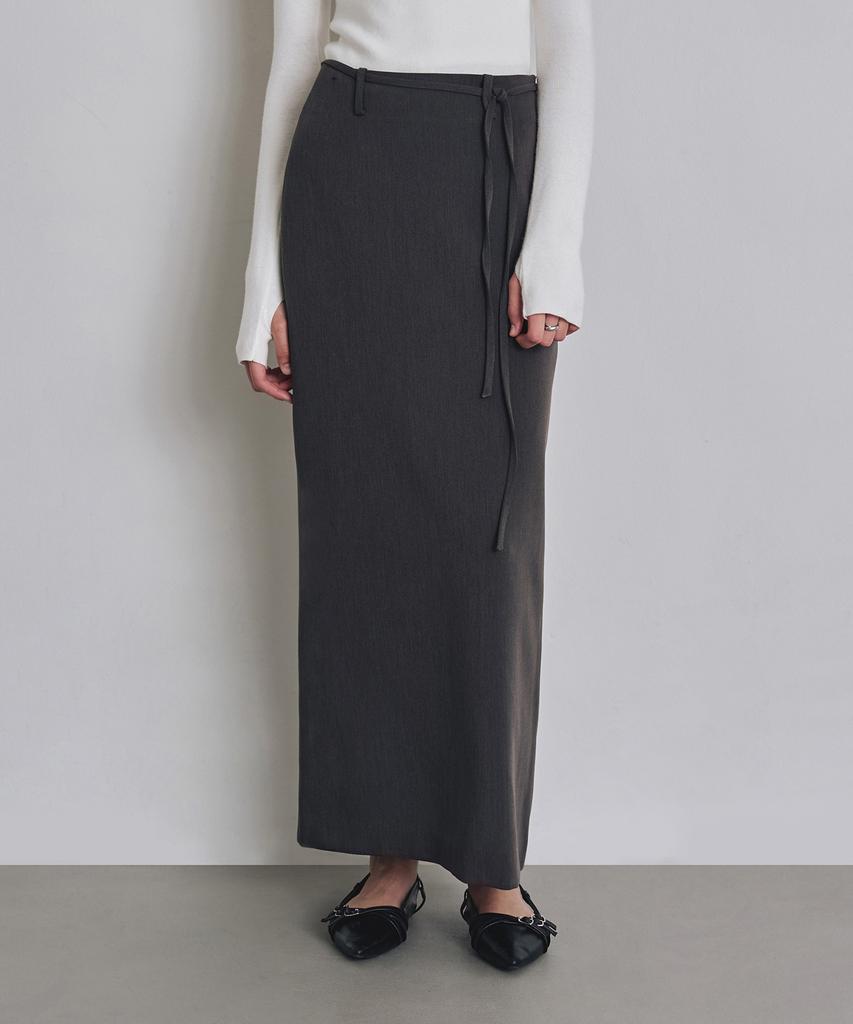 Keoseuteomeokeullagumeon Formal Slit H-Line Maxi Skirt Charcoal Cowsk002Charcoal